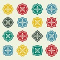 Ornamental pattern set. Badges with fleur de lis sign in flat style. Colorful vector illustration Royalty Free Stock Photo